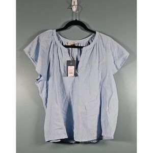 Universal Thread Women's Capped Sleeve Top Sunset Blue Linen Tunic Blouse XL